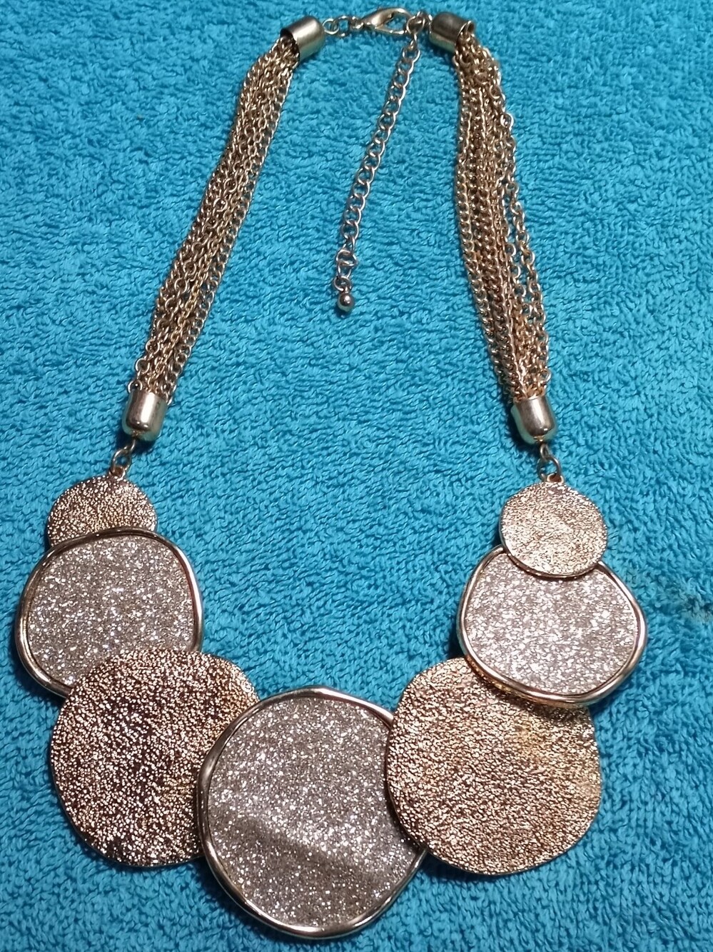 Goldtone And Silvertone Glitter Disc Necklace - Women's Fashion Jewelry